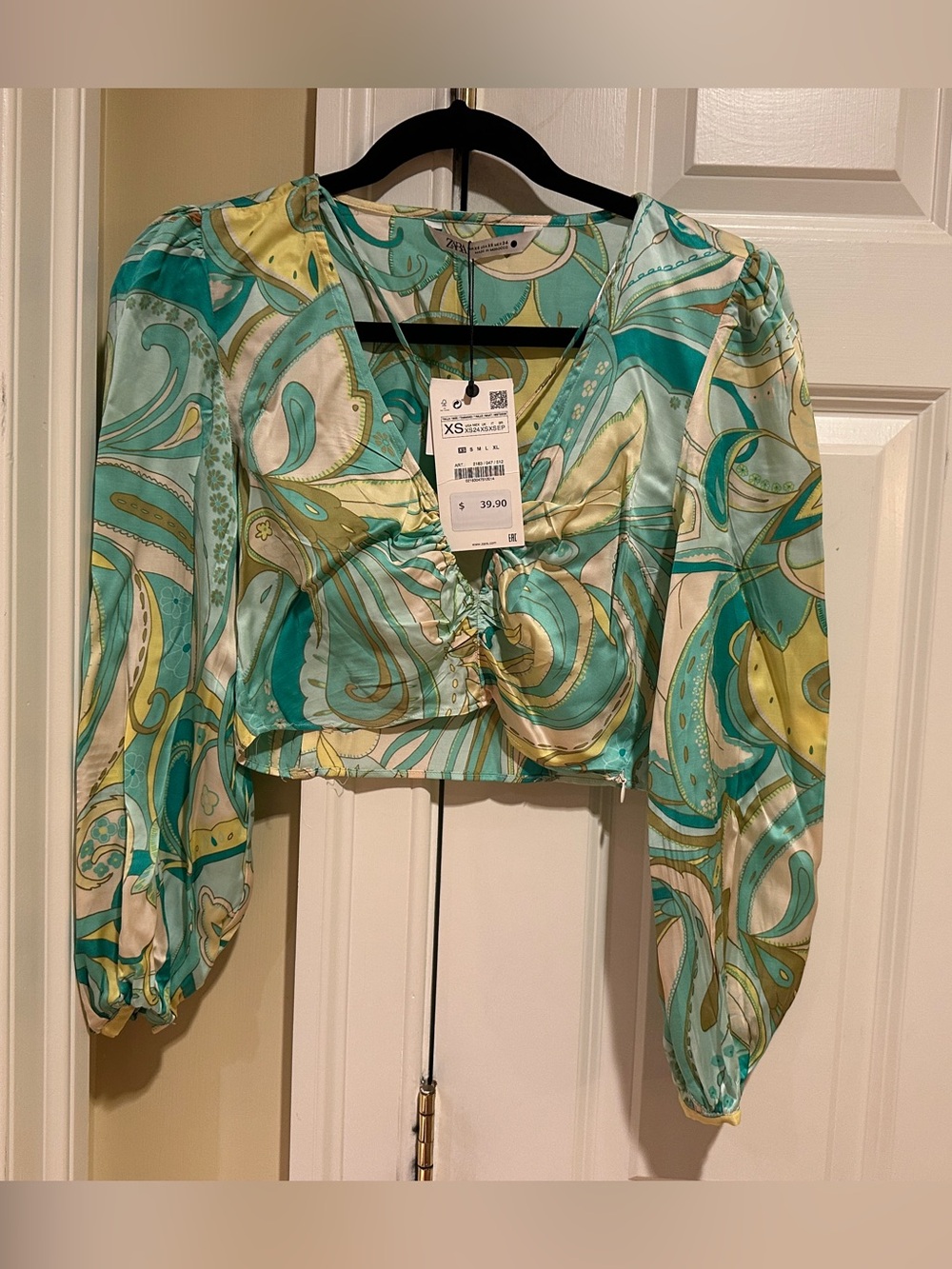 Zara The Holly Top Paisley Satin Crop Blouse NWT XS